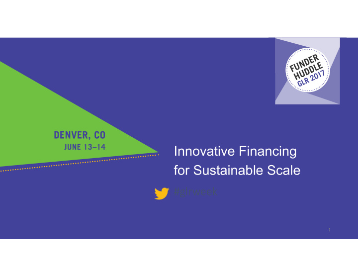 innovative financing for sustainable scale