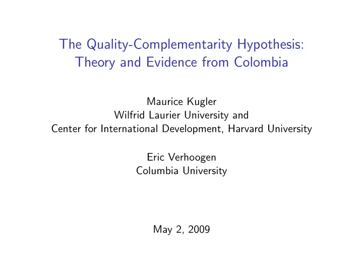 the quality complementarity hypothesis theory and