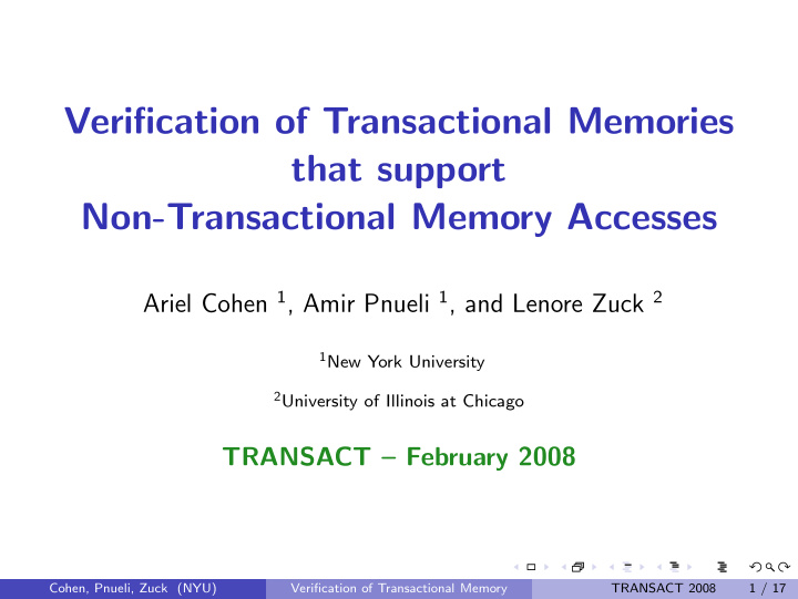 verification of transactional memories that support non