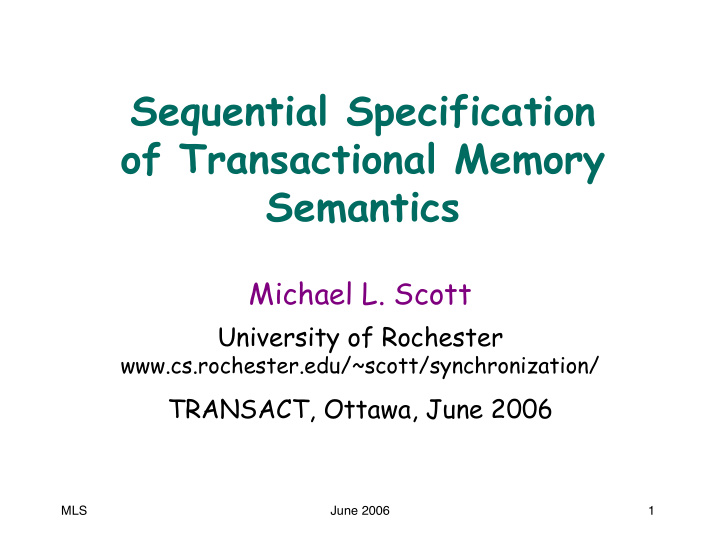 sequential specification of transactional memory semantics