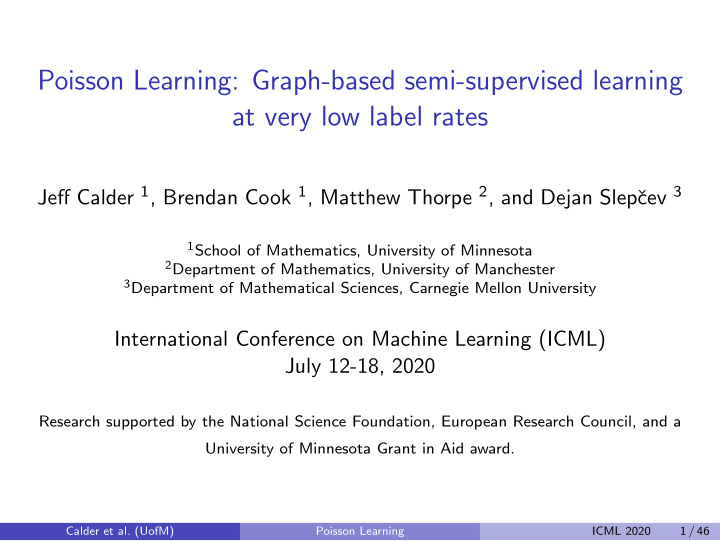 poisson learning graph based semi supervised learning at