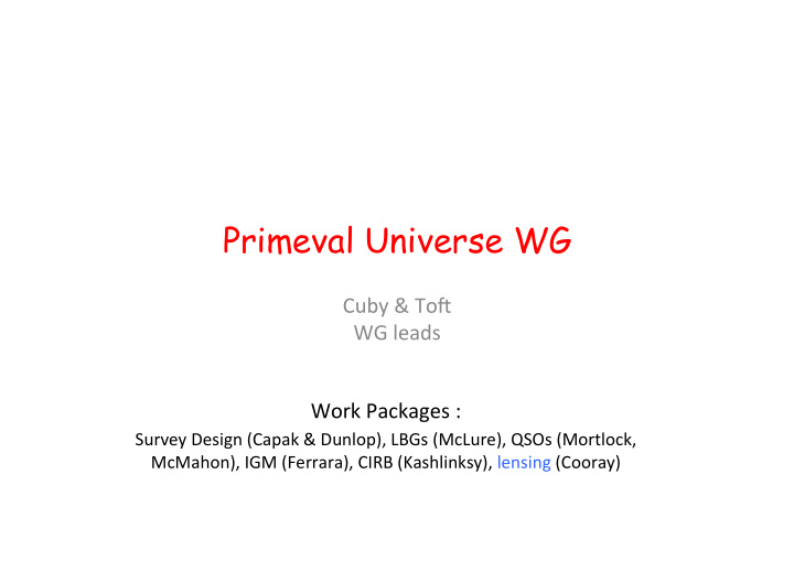 primeval universe wg