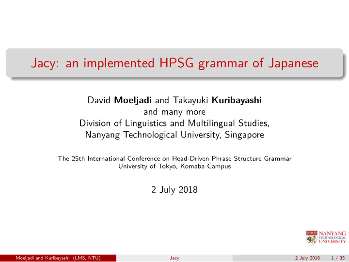 jacy an implemented hpsg grammar of japanese