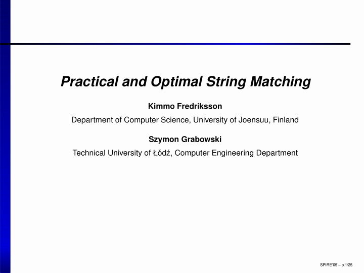 practical and optimal string matching