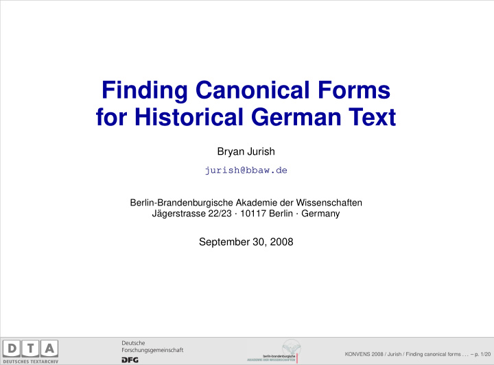 finding canonical forms for historical german text