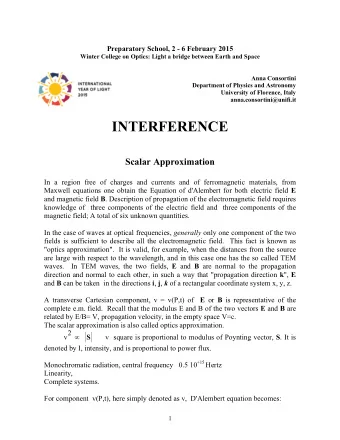 INTERFERENCE  Scalar Approximation  In a region free of charges and currents and of ferromagnetic