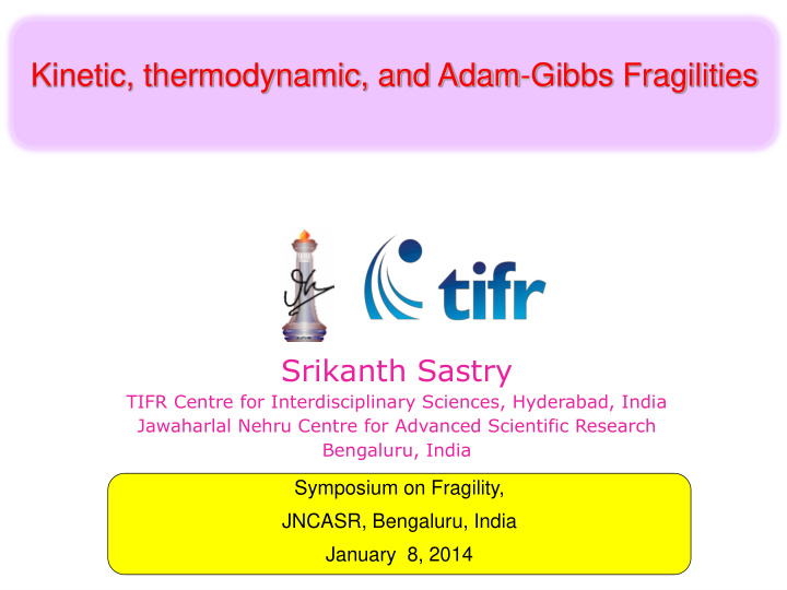 kinetic thermodynamic and adam gibbs fragilities srikanth