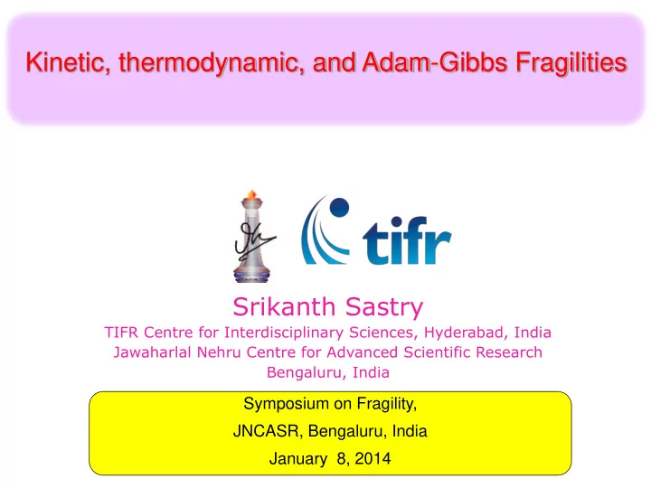 kinetic thermodynamic and adam gibbs fragilities srikanth