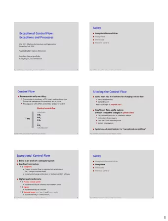 1  Exception Tables  Exceptions  An exception is a transfer of control to the OS kernel in