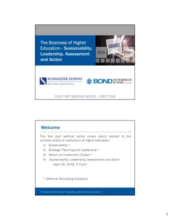 The Business of Higher  The Business of Higher  Education - Education - Sustainability,