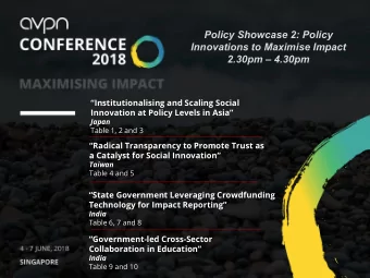 Policy Showcase 2: Policy  Innovations to Maximise Impact  2.30pm  4.30pm  Institutionalising