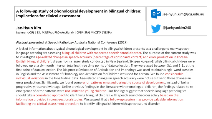 a follow up study of phonological development in