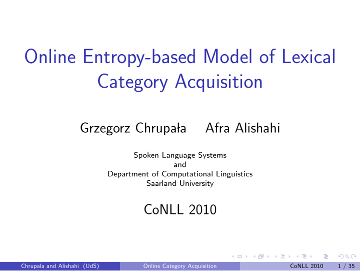 online entropy based model of lexical category acquisition