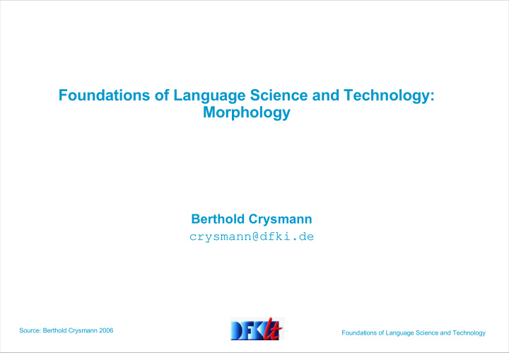 foundations of language science and technology morphology