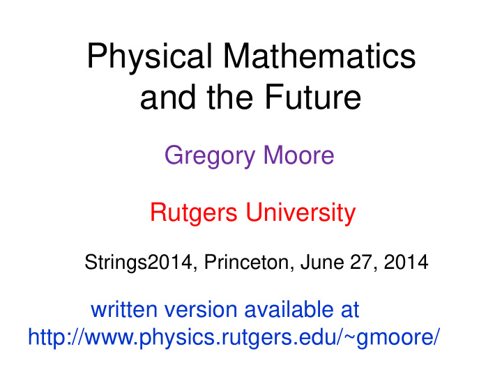 physical mathematics and the future