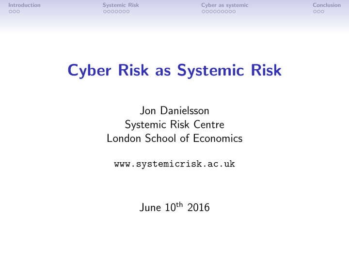 cyber risk as systemic risk