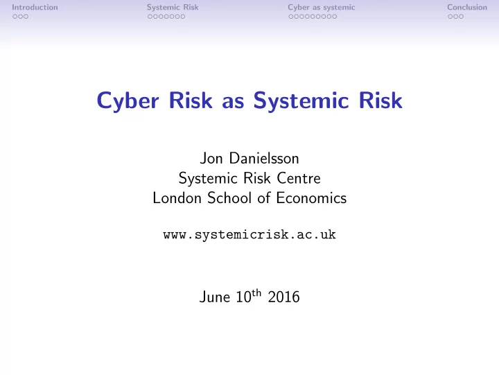 cyber risk as systemic risk