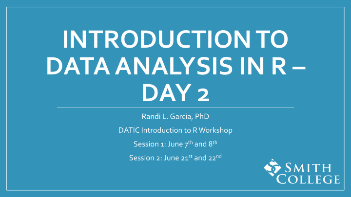 introduction to data analysis in r day 2