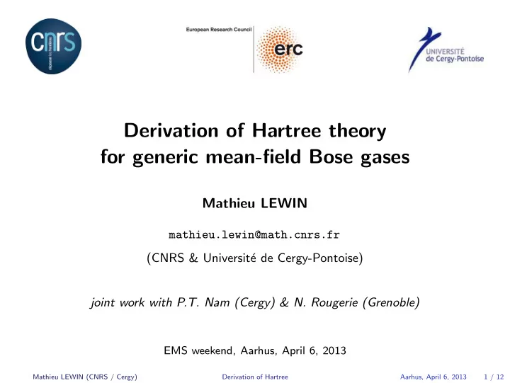 derivation of hartree theory for generic mean field bose