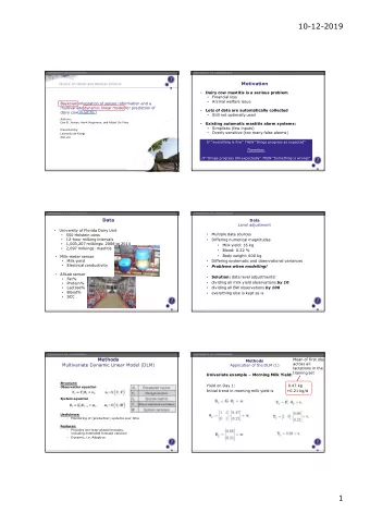10-12-2019  Motivation  Dairy cow mastitis is a serious problem    Financial loss    Animal
