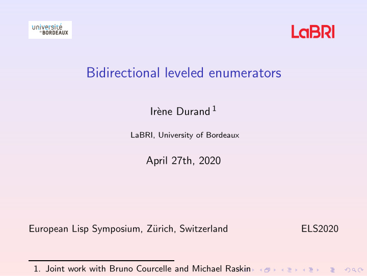 bidirectional leveled enumerators