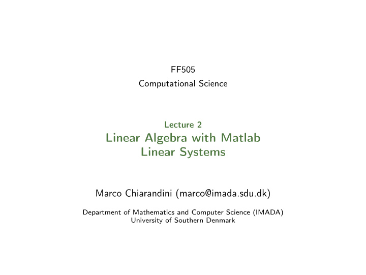 linear algebra with matlab linear systems