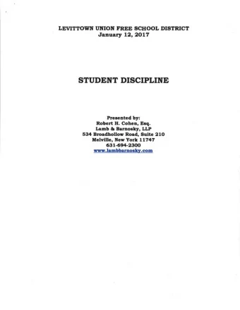 STUDENT DISCIPLINE  Presented by: Robert H. Cohen, Esq. Lamb &amp; Barnosky, LLP 534 Broadhollow