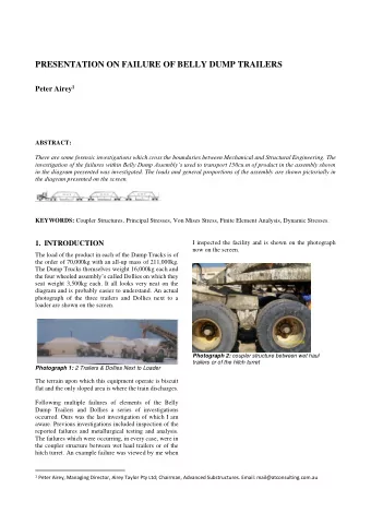 PRESENTATION ON FAILURE OF BELLY DUMP TRAILERS Peter Airey 1  ABSTRACT:  There are some forensic