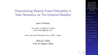 Characterizing Relative Frame Definability in  Modality  Jonni Virtema  Team Semantics via The