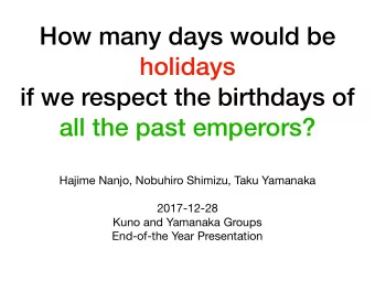 How many days would be  holidays  if we respect the birthdays of  all the past emperors? Hajime