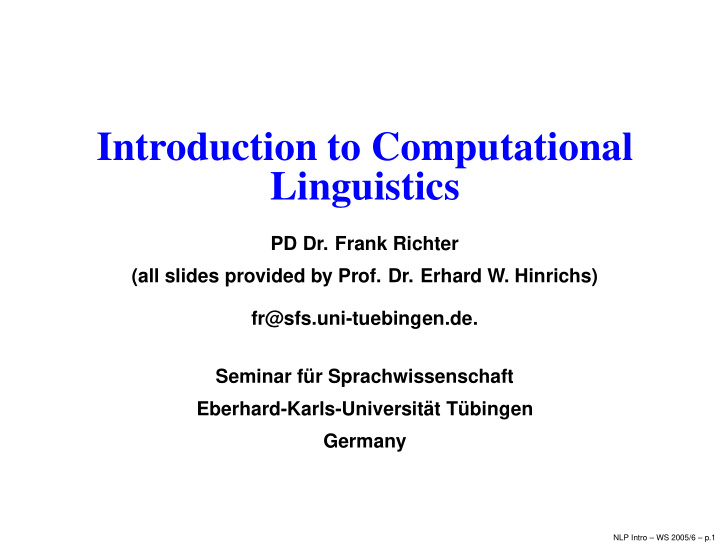 introduction to computational linguistics