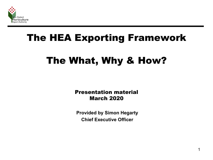 the hea exporting framework the what why how