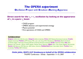 The OPERA experiment O scillation P roject with E mulsion t R acking A pparatus Direct search for