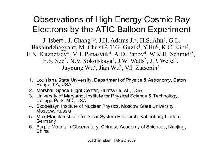 observations of high energy cosmic ray electrons by the