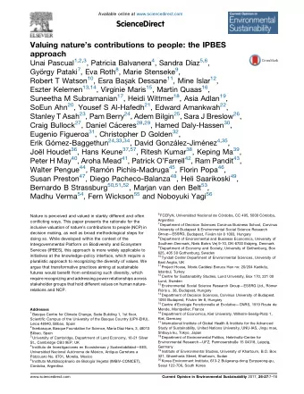 ScienceDirect Valuing natures contributions to people: the IPBES  approach Unai Pascual 1,2,3 ,