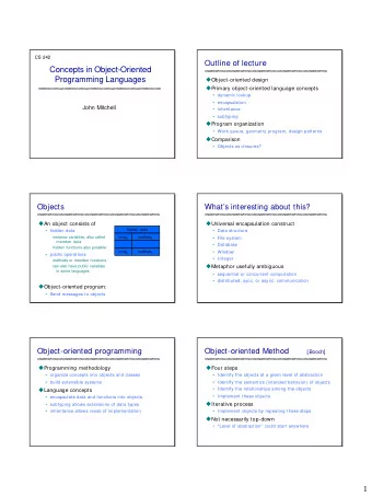 Concepts in Object-Oriented  Programming Languages  Object-oriented design  Primary