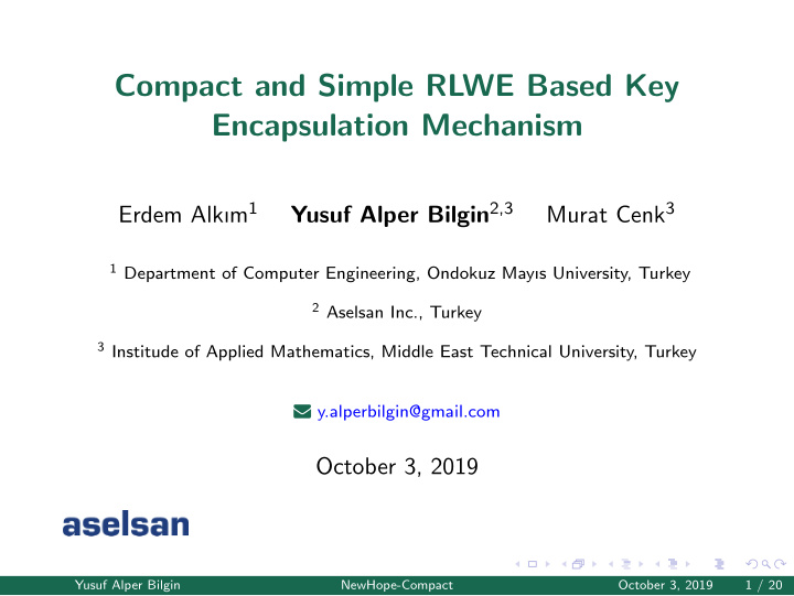 compact and simple rlwe based key encapsulation mechanism
