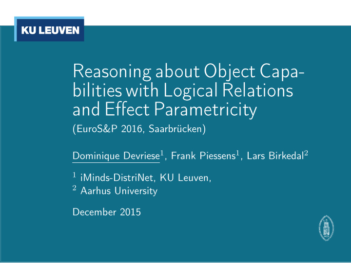 reasoning about object capa bilities with logical