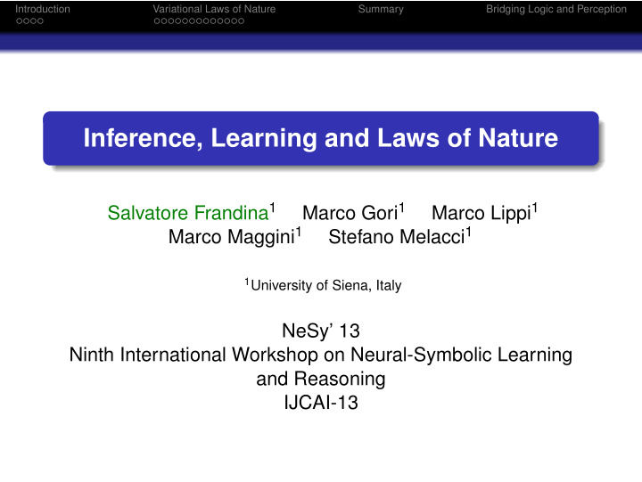 inference learning and laws of nature