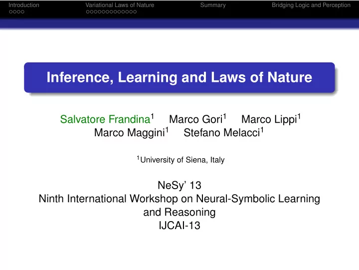 inference learning and laws of nature