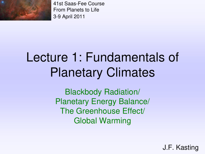 lecture 1 fundamentals of planetary climates