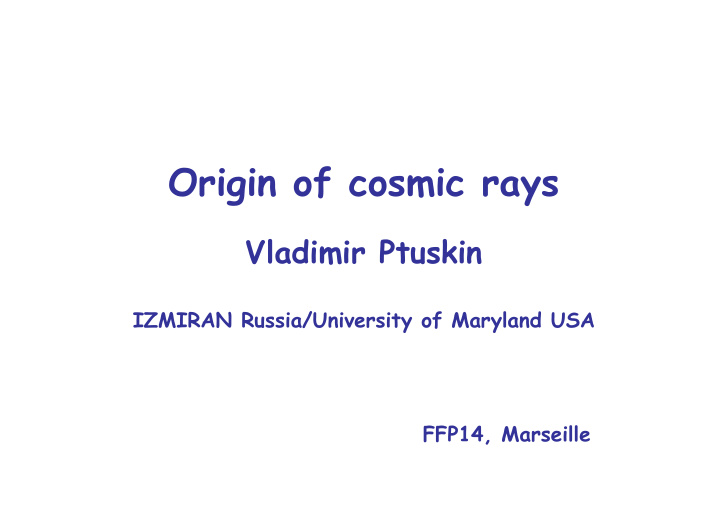 origin of cosmic rays