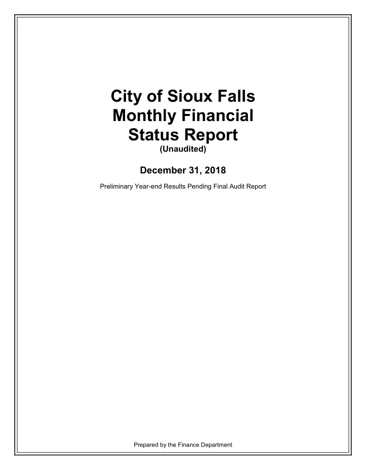 city of sioux falls monthly financial status report