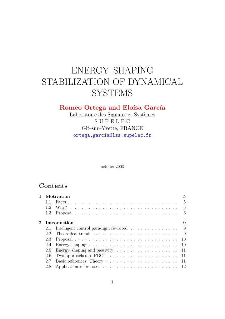 energy shaping stabilization of dynamical systems