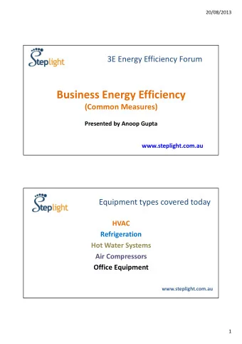 Business Energy Efficiency  (Common Measures)  Presented by Anoop Gupta  www.steplight.com.au