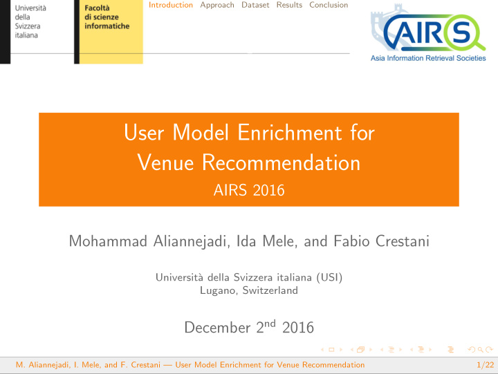 user model enrichment for venue recommendation