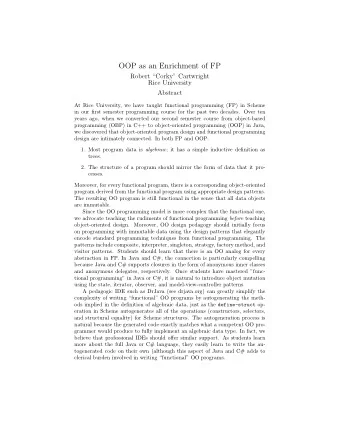 OOP as an Enrichment of FP  Robert Corky Cartwright  Rice University  Abstract  At Rice