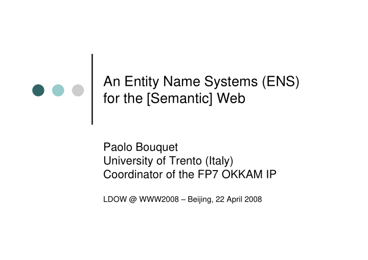 an entity name systems ens for the semantic web