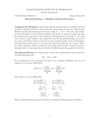 MASSACHUSETTS INSTITUTE OF TECHNOLOGY  Physics Department  8.044 Statistical Physics I Spring Term