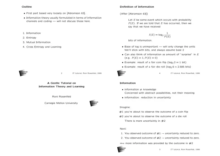 outline definition of information first part based very